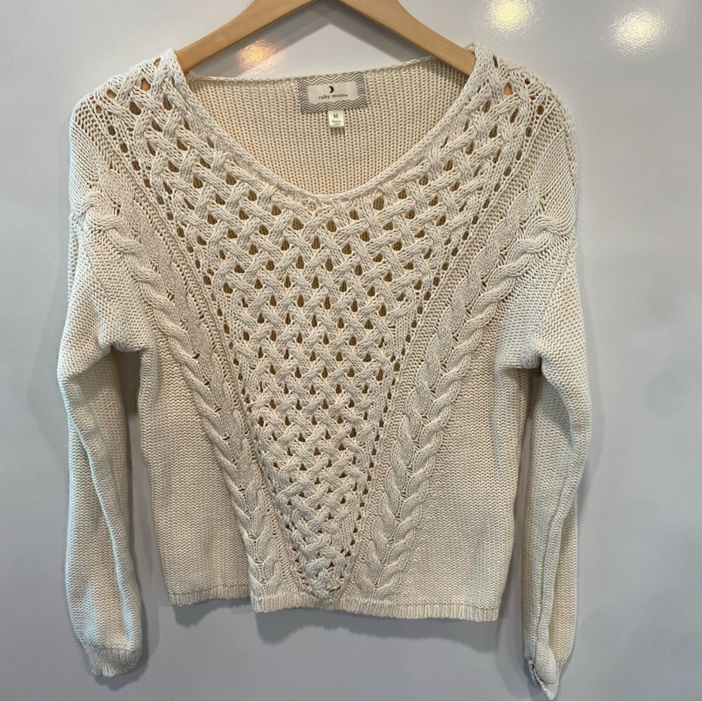 Ruby Moon cream classic knit pull over cardigan size medium